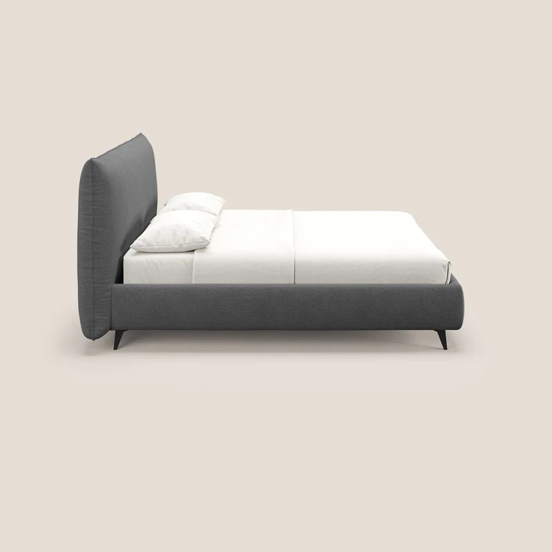 EROS lit rembourré en duvet d'oie avec coffre de rangement en bouclette précieuse détachable T16 anthracite