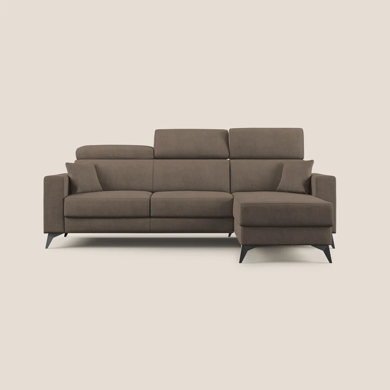 Pegaso canapé convertible d'angle avec têtières inclinables en tissu doux imperméable T02 marron