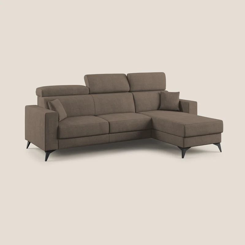Pegaso canapé convertible d'angle avec têtières inclinables en tissu doux imperméable T02 marron