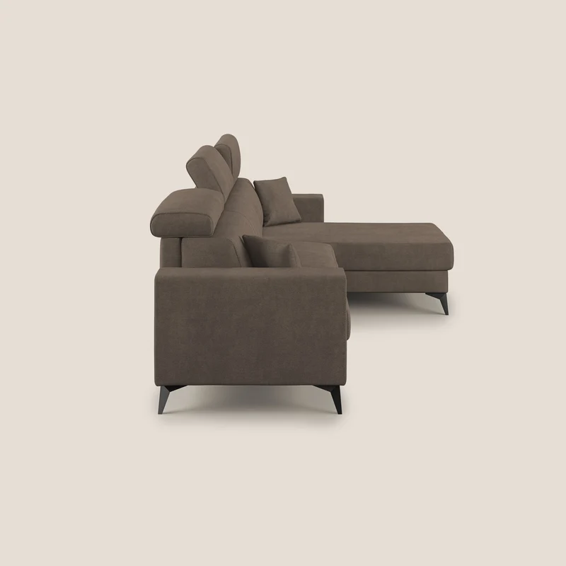 Pegaso canapé convertible d'angle avec têtières inclinables en tissu doux imperméable T02 marron