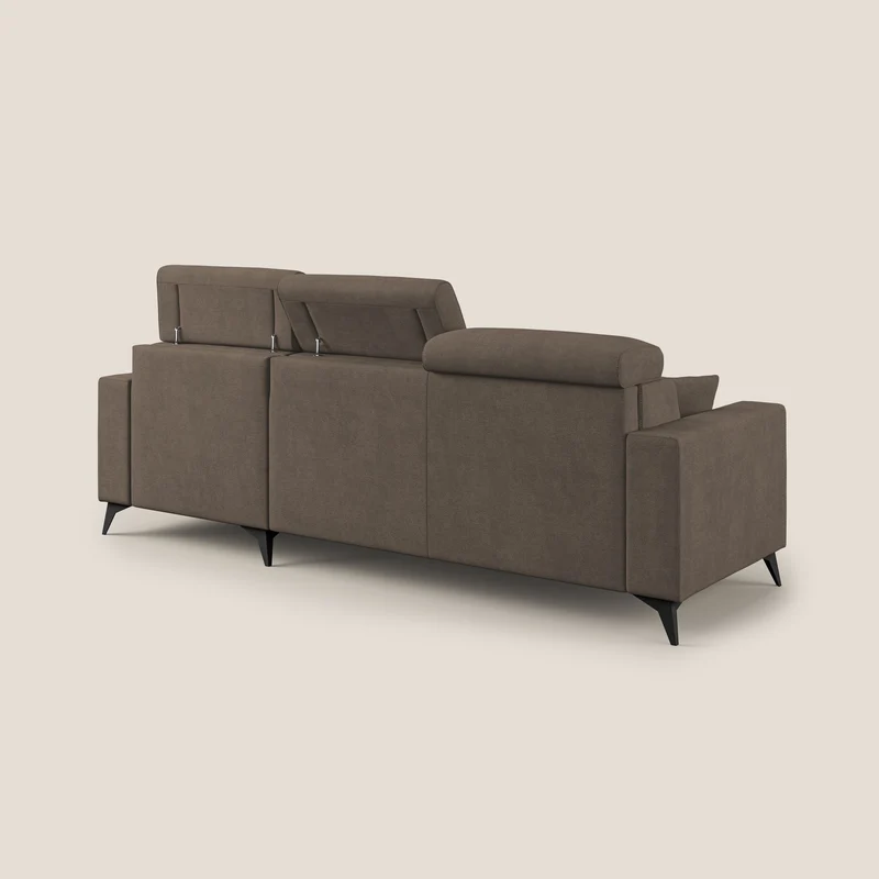 Pegaso canapé convertible d'angle avec têtières inclinables en tissu doux imperméable T02 marron