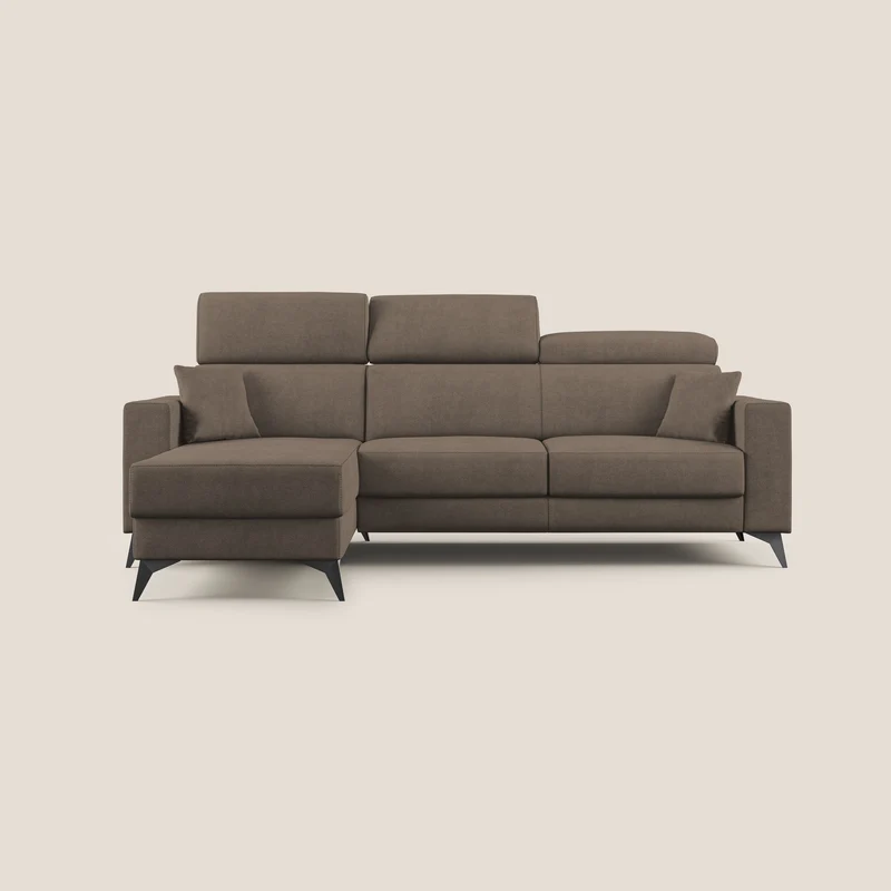 Pegaso canapé convertible d'angle avec têtières inclinables en tissu doux imperméable T02 marron