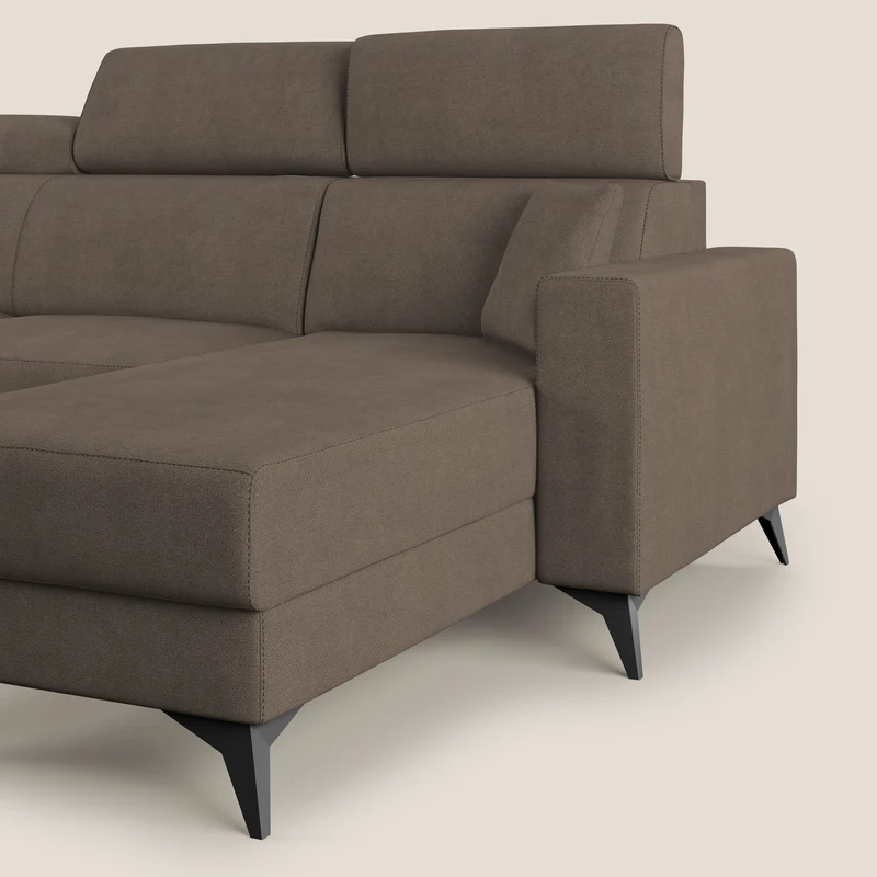 Pegaso canapé convertible d'angle avec têtières inclinables en tissu doux imperméable T02 marron