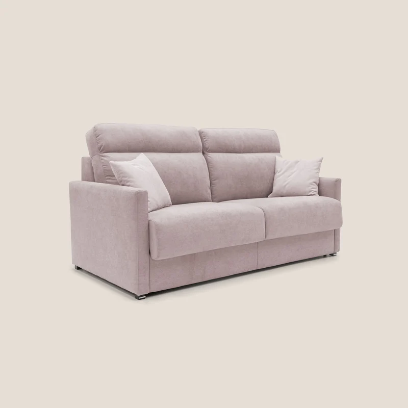 Margot canapé convertible au dossier haut et moelleux en tissu doux imperméable T02 rose