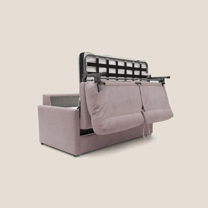 Margot canapé convertible au dossier haut et moelleux en tissu doux imperméable T02 rose