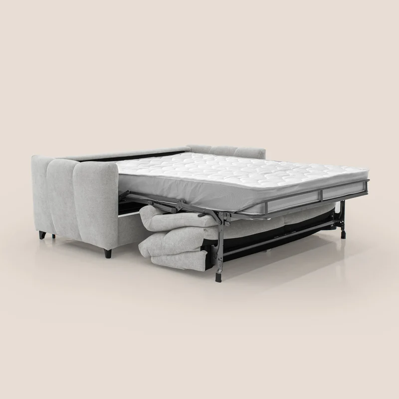 Peonia canapé convertible scandinave avec matelas H 18cm et dossier haut en bouclette imperméable T07 gris
