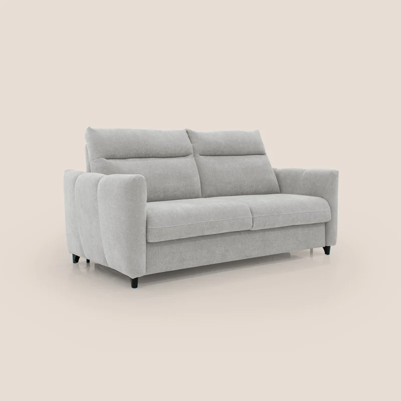 Peonia canapé convertible scandinave avec matelas H 18cm et dossier haut en bouclette imperméable T07 gris