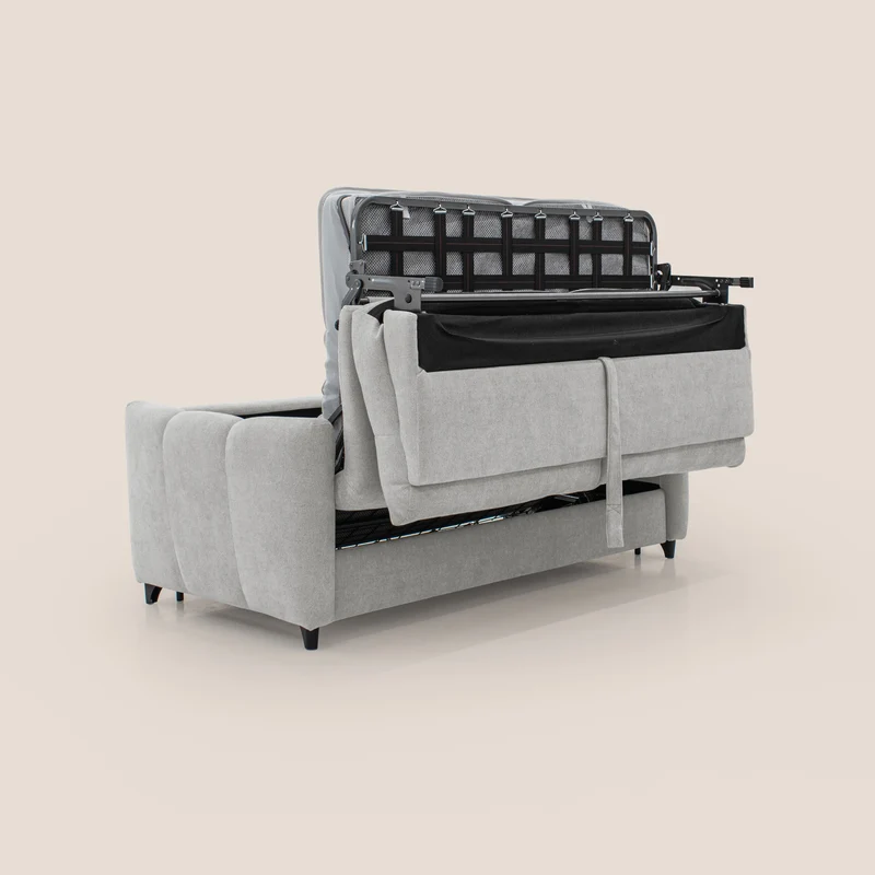 Peonia canapé convertible scandinave avec matelas H 18cm et dossier haut en bouclette imperméable T07 gris