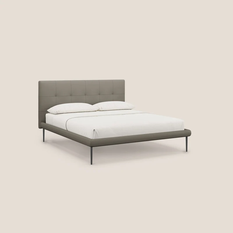 Midori lit rembourré capitonné avec pieds hauts en similicuir T04 taupe