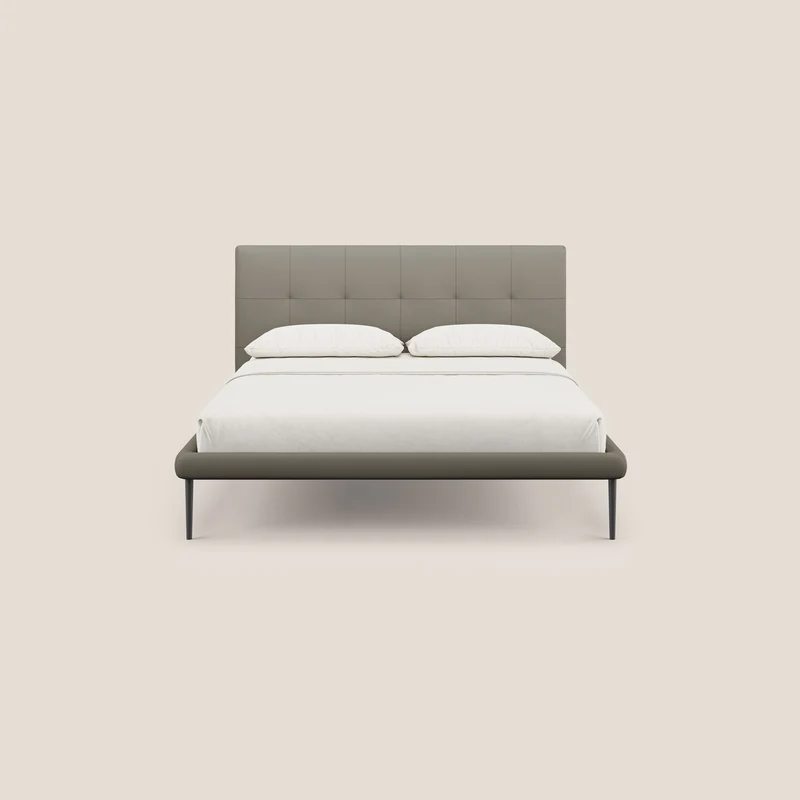 Midori lit rembourré capitonné avec pieds hauts en similicuir T04 taupe