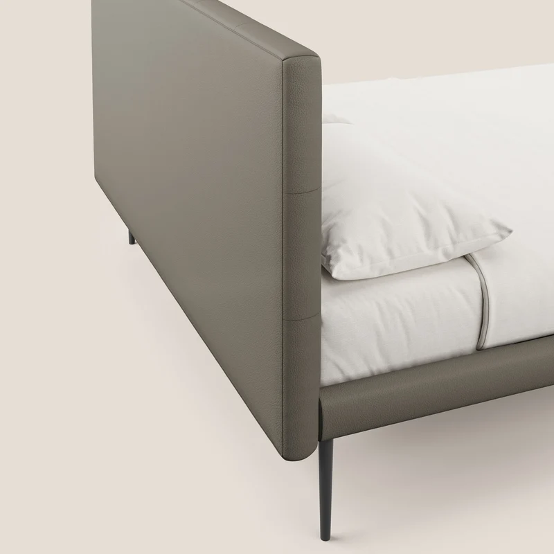 Midori lit rembourré capitonné avec pieds hauts en similicuir T04 taupe