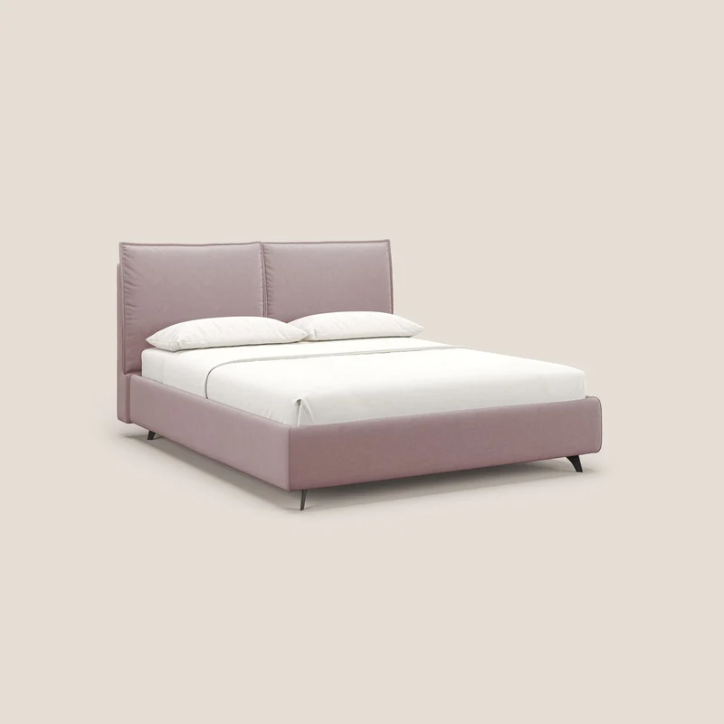 Nives lit rembourré avec coffre déhoussable en microfibre velours imperméable T09 rose