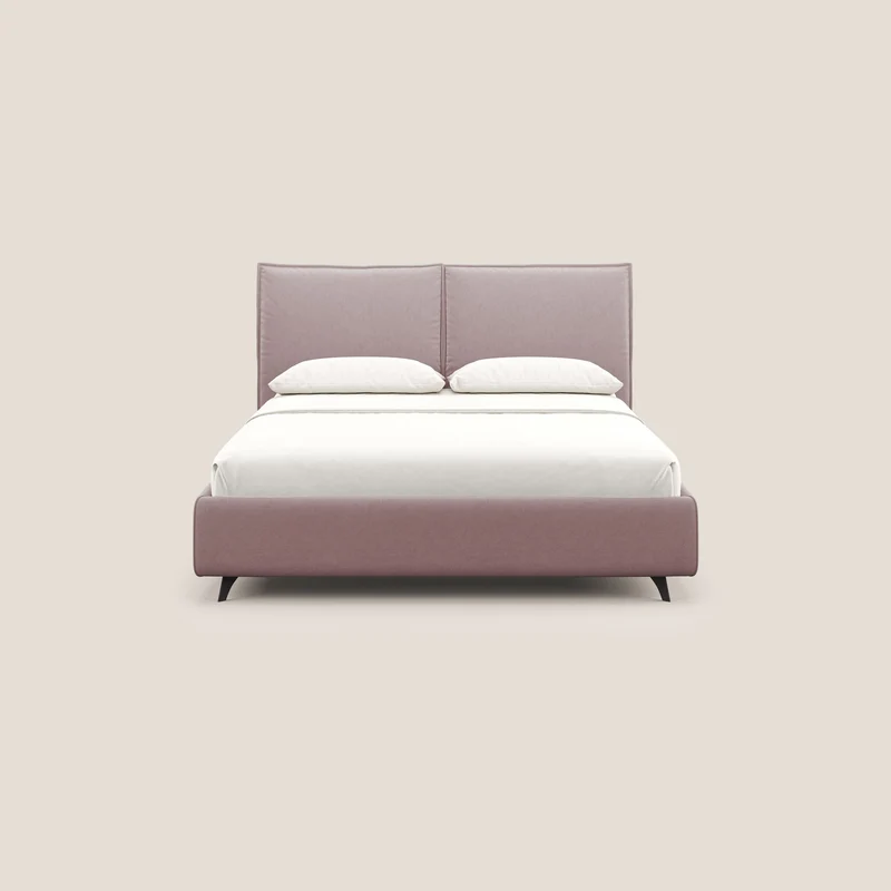 Nives lit rembourré avec coffre déhoussable en microfibre velours imperméable T09 rose