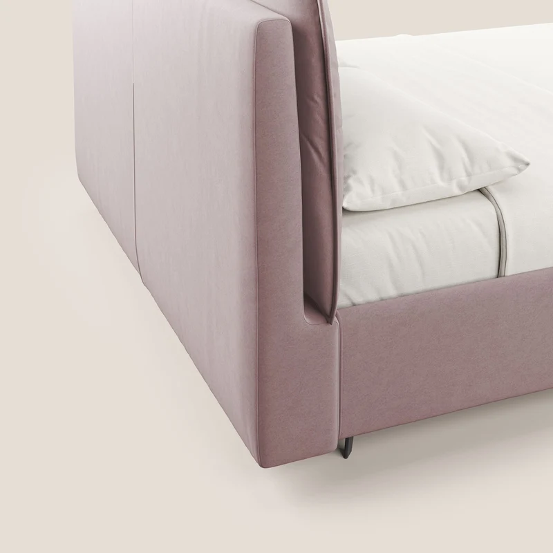 Nives lit rembourré avec coffre déhoussable en microfibre velours imperméable T09 rose