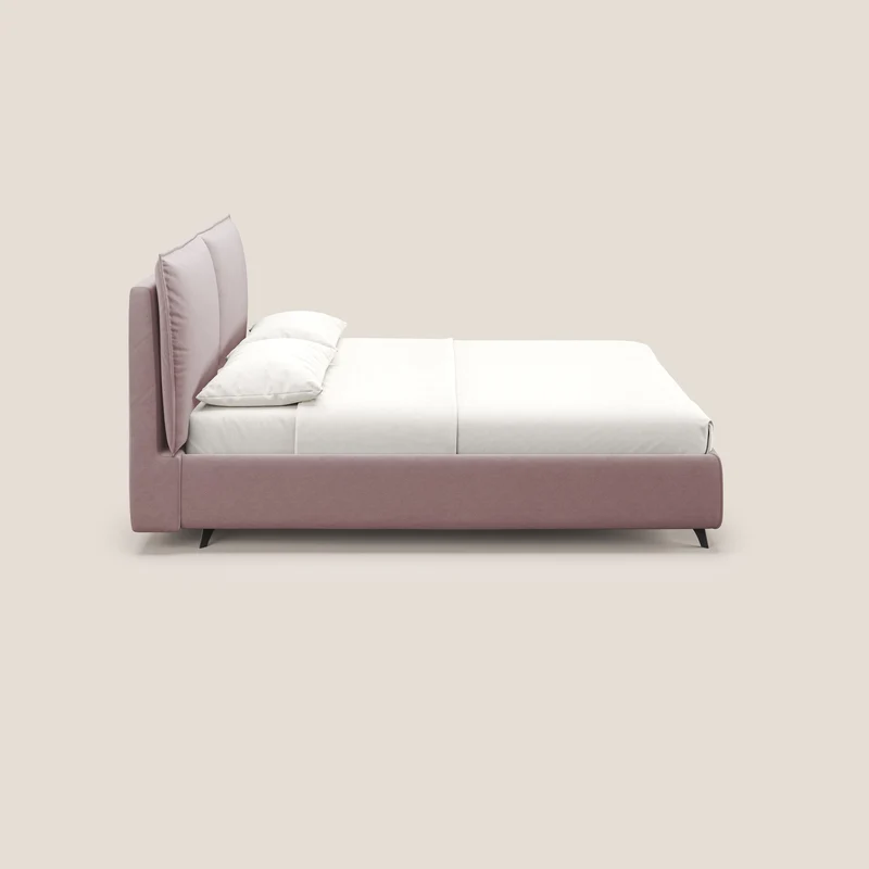 Nives lit rembourré avec coffre déhoussable en microfibre velours imperméable T09 rose