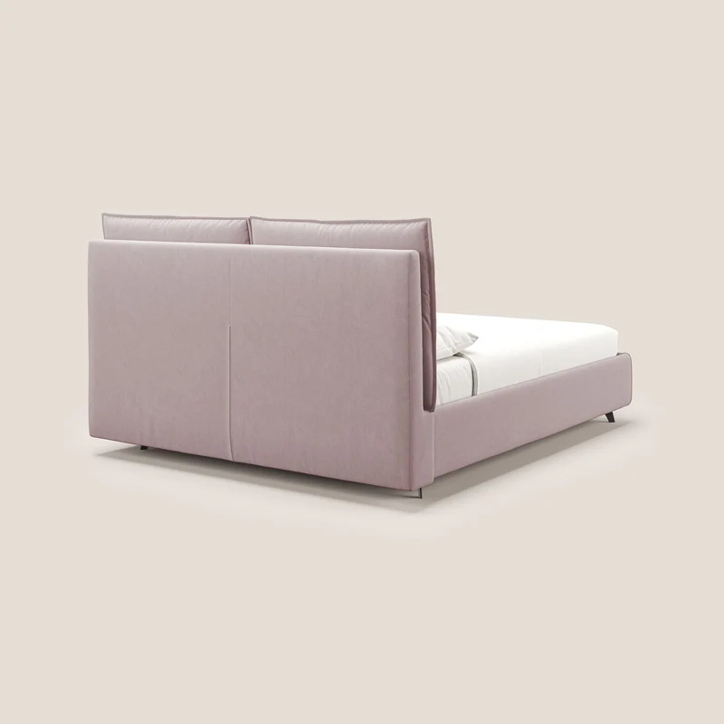 Nives lit rembourré avec coffre déhoussable en microfibre velours imperméable T09 rose