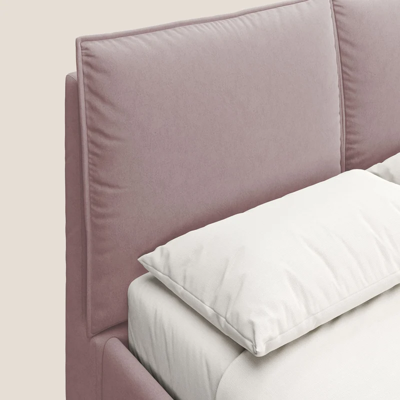 Nives lit rembourré avec coffre déhoussable en microfibre velours imperméable T09 rose