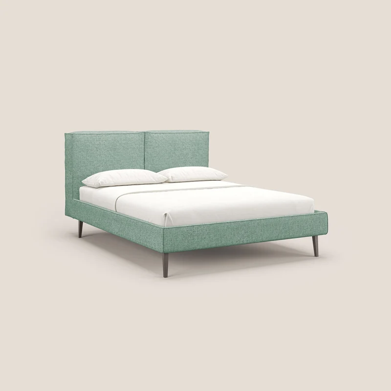 Isotta lit rembourré complètement déhoussable en tissu doux imperméable T10 vert d'eau