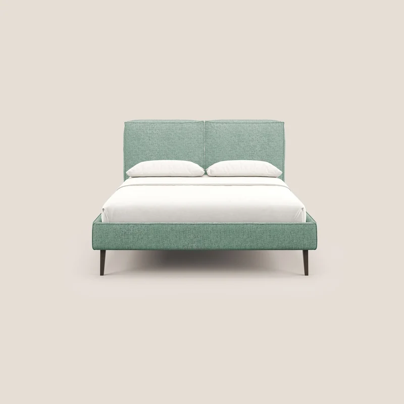 Isotta lit rembourré complètement déhoussable en tissu doux imperméable T10 vert d'eau