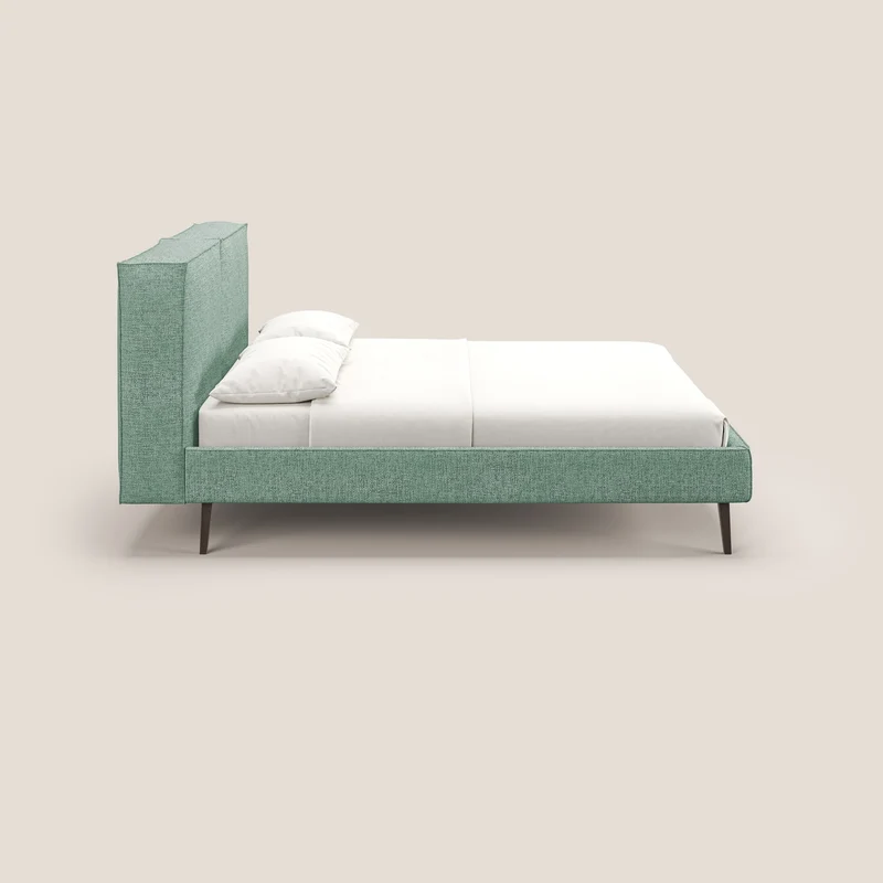 Isotta lit rembourré complètement déhoussable en tissu doux imperméable T10 vert d'eau