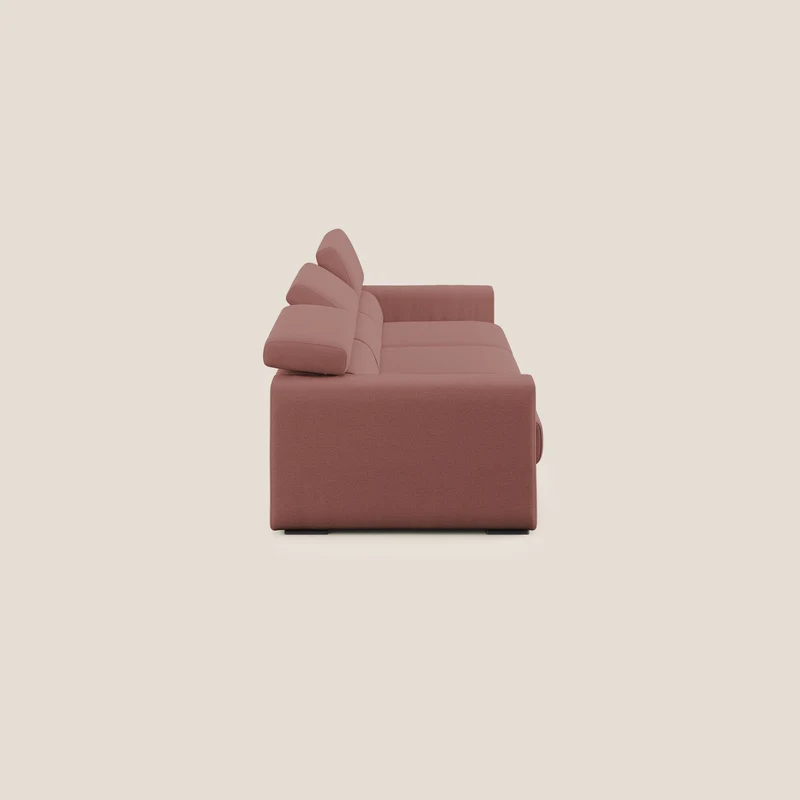 Dylan canapé avec pouf extractible à 3 assises en tissu flamme effet coton impermeabile T19 saumon