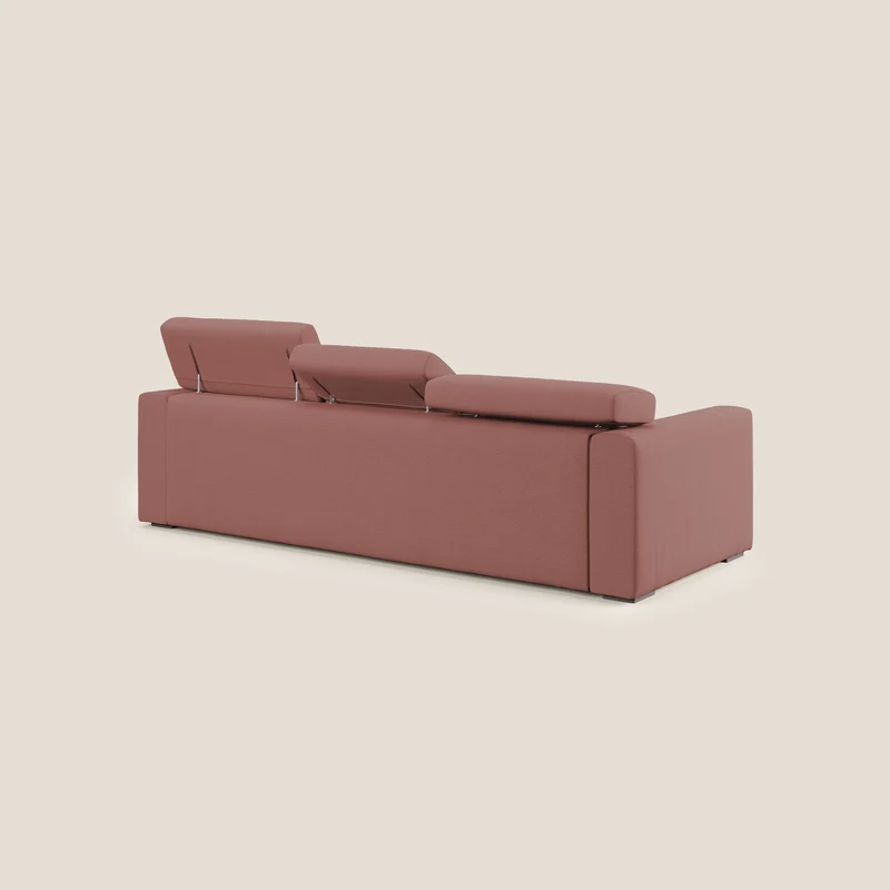 Dylan canapé avec pouf extractible à 3 assises en tissu flamme effet coton impermeabile T19 saumon