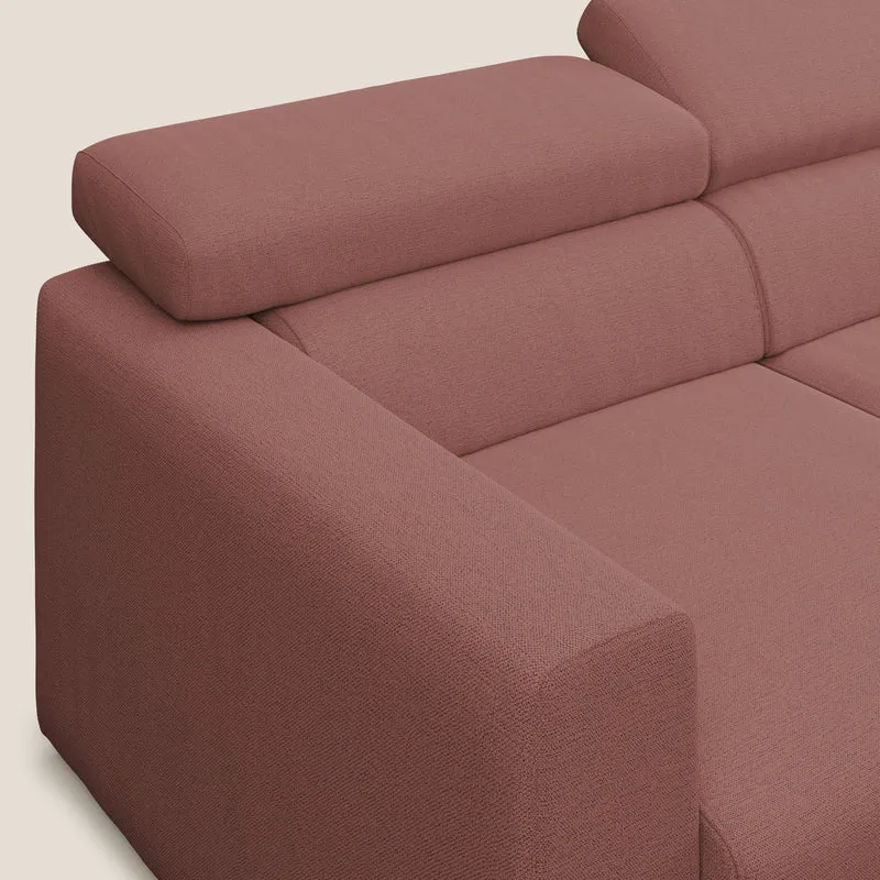 Dylan canapé avec pouf extractible à 3 assises en tissu flamme effet coton impermeabile T19 saumon