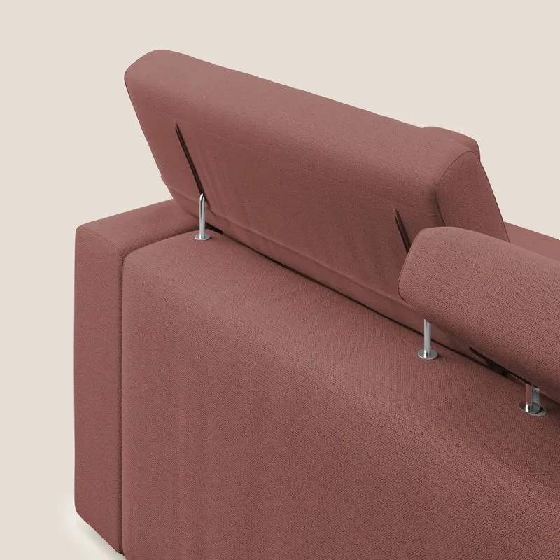 Dylan canapé avec pouf extractible à 3 assises en tissu flamme effet coton impermeabile T19 saumon