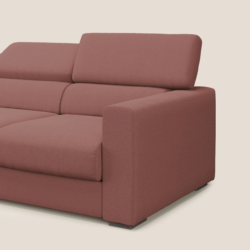 Dylan canapé avec pouf extractible à 3 assises en tissu flamme effet coton impermeabile T19 saumon