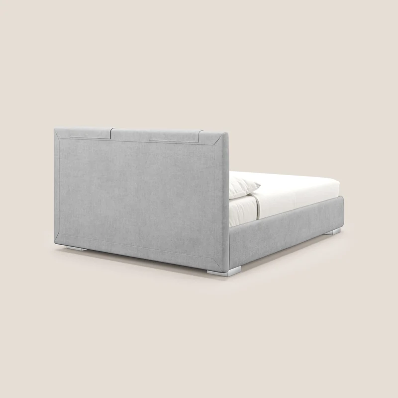 Horus lit rembourré avec coffre et prise USB sur la tête de lit en tissu imperméable T02 gris clair