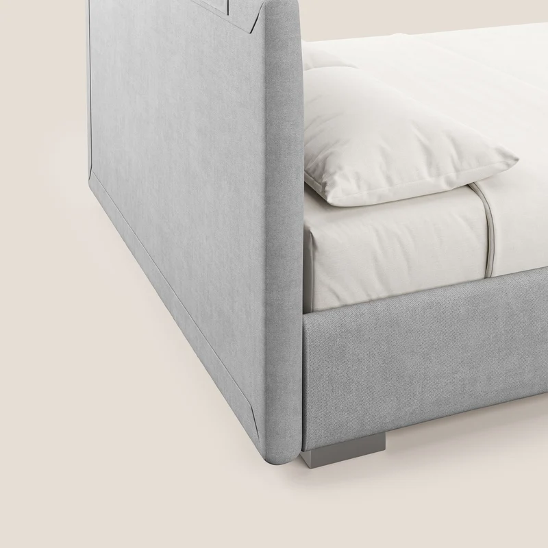 Horus lit rembourré avec coffre et prise USB sur la tête de lit en tissu imperméable T02 gris clair