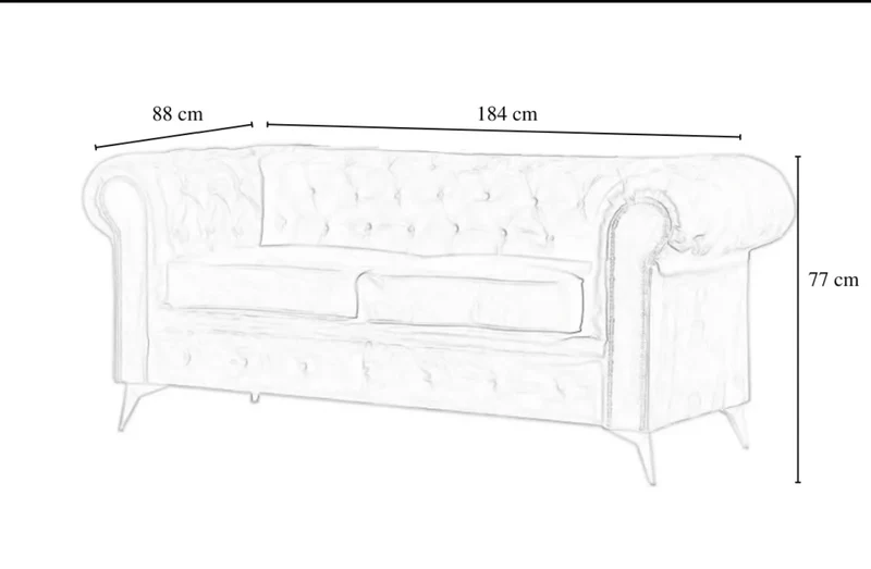 CANAPE CLOUTE TIFFANY 2 PLACES VELOURS BEIGE 184x88cm