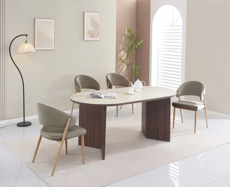 CHAISE LAMIA PIEDS EFFET BOIS TISSU VELOURS TAUPE