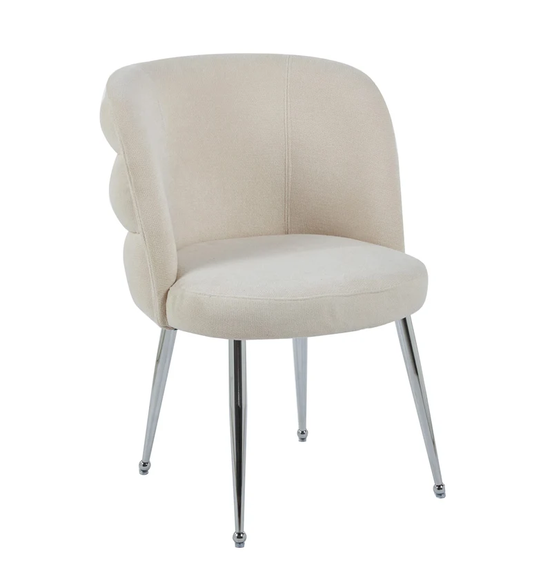 CHAISE SACHA PIEDS CHROME ASSISE ECRU TISSU EFFET LIN