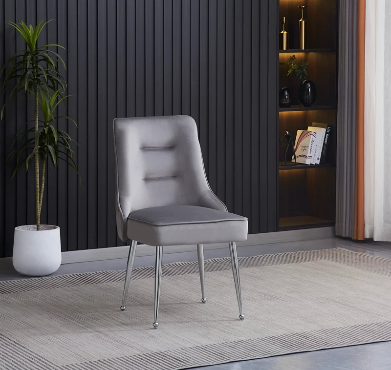 CHAISE ZIP CHROME VELOURS GRIS