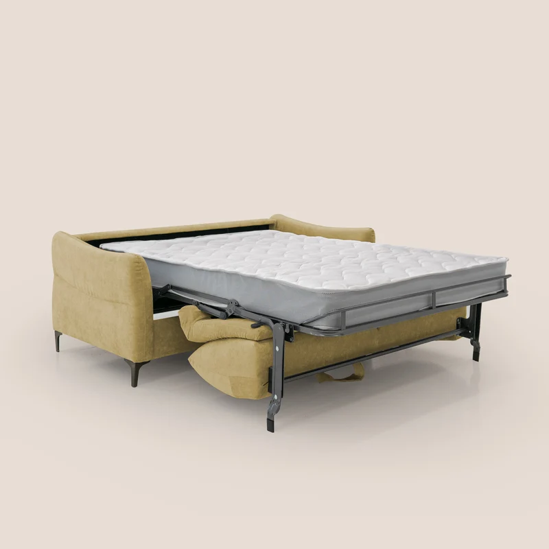 Dalia canapé convertible avec matelas H 18cm et pieds hauts en tissu détachable raffiné T17 jaune