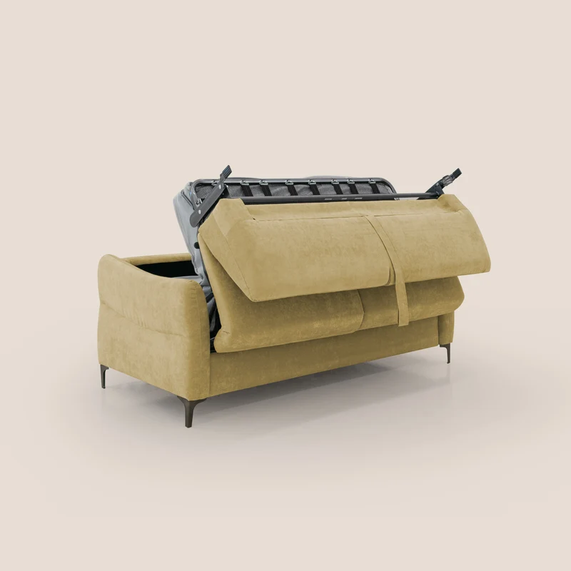 Dalia canapé convertible avec matelas H 18cm et pieds hauts en tissu détachable raffiné T17 jaune