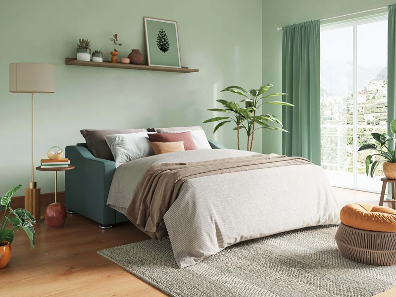 Canapé-lit double Amber en tissu détachable T05 vert