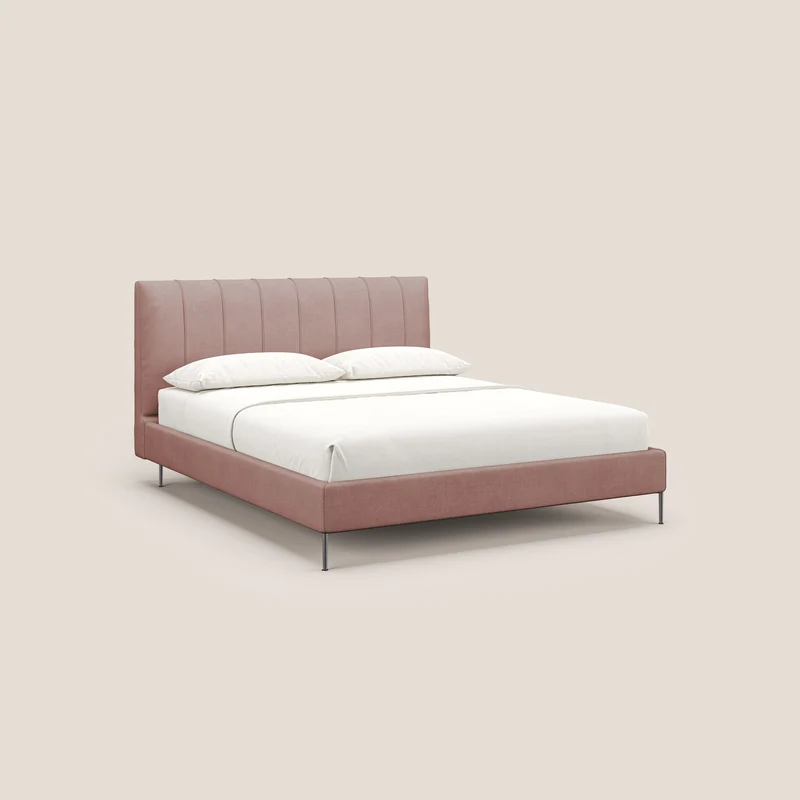 Calliope lit rembourré aux pieds hauts complètement déhoussable en tissu détachable T17 rose