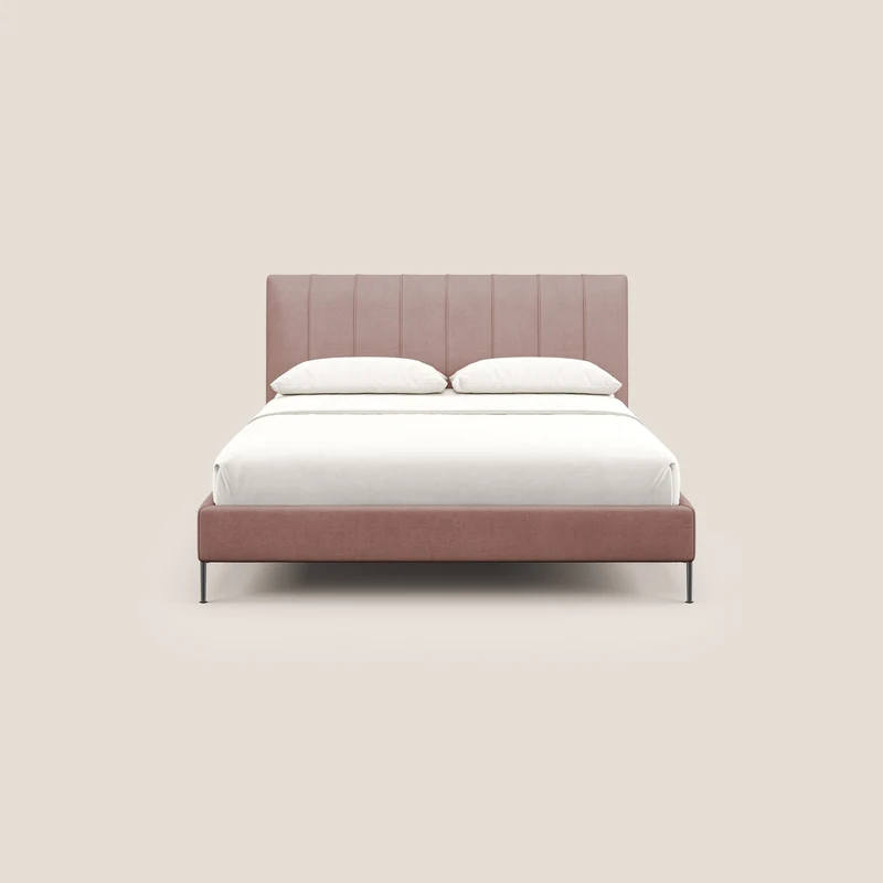 Calliope lit rembourré aux pieds hauts complètement déhoussable en tissu détachable T17 rose
