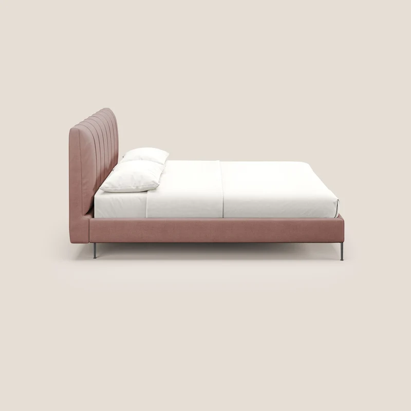 Calliope lit rembourré aux pieds hauts complètement déhoussable en tissu détachable T17 rose