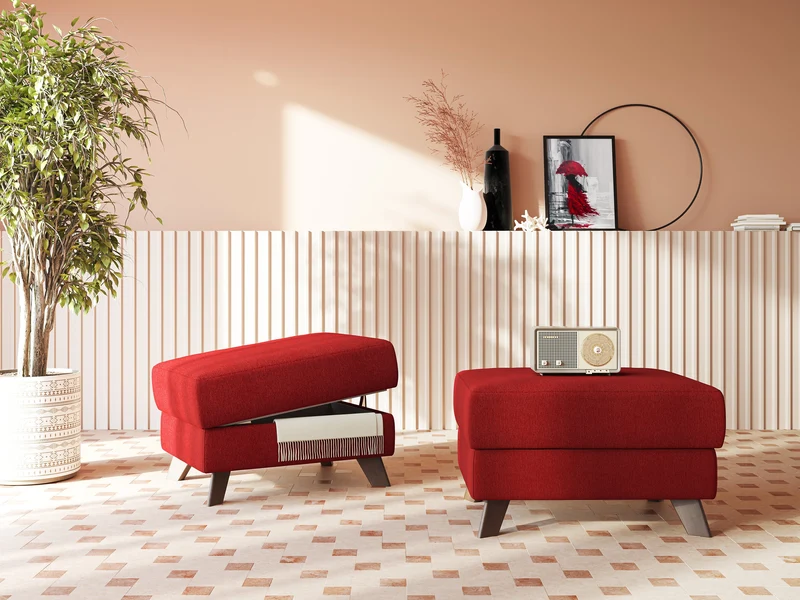 Moon Pouf coffre aux pieds hauts en tissu détachable avec l'eau T05 rouge