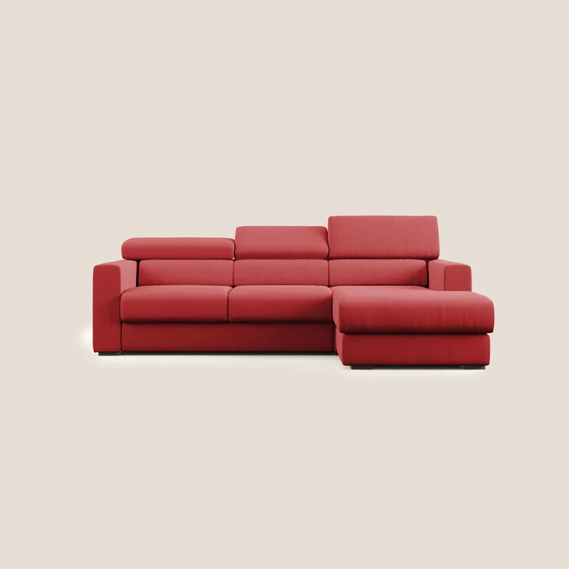 Dylan canapé d'angle avec méridienne et pouf extractible en tissu imperméable T13 rouge