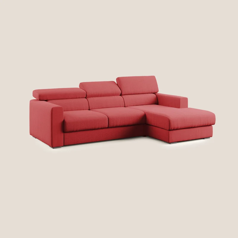 Dylan canapé d'angle avec méridienne et pouf extractible en tissu imperméable T13 rouge