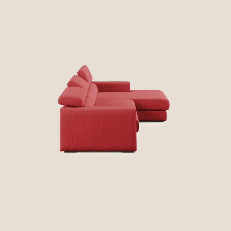 Dylan canapé d'angle avec méridienne et pouf extractible en tissu imperméable T13 rouge