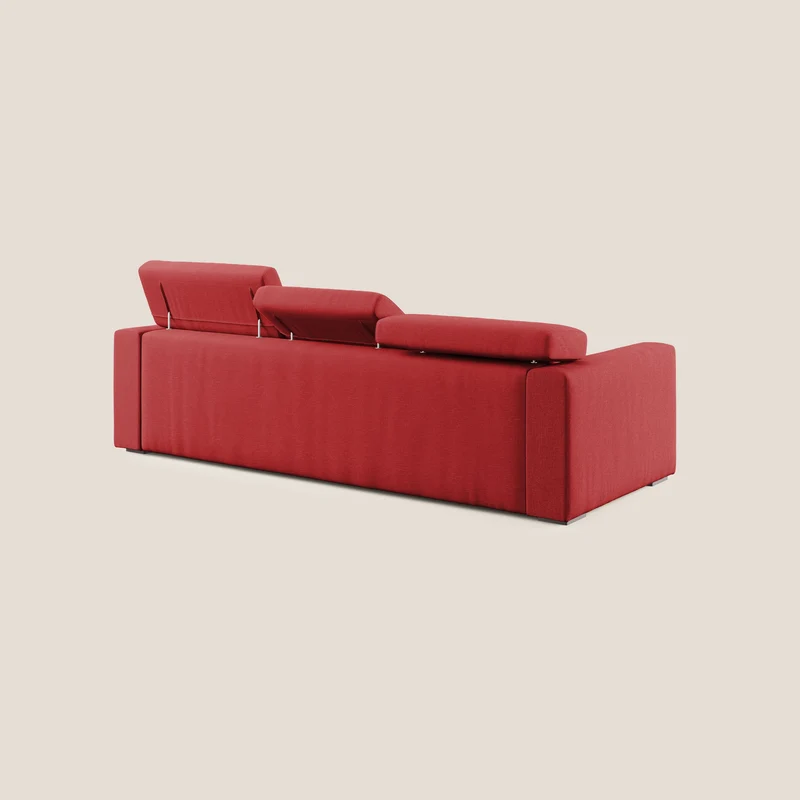 Dylan canapé d'angle avec méridienne et pouf extractible en tissu imperméable T13 rouge