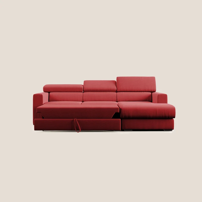 Dylan canapé d'angle avec méridienne et pouf extractible en tissu imperméable T13 rouge