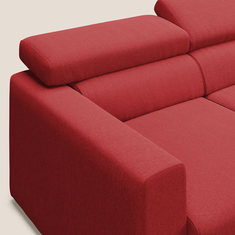 Dylan canapé d'angle avec méridienne et pouf extractible en tissu imperméable T13 rouge