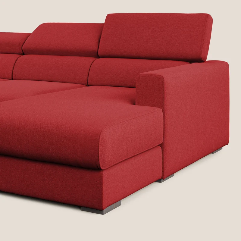 Dylan canapé d'angle avec méridienne et pouf extractible en tissu imperméable T13 rouge