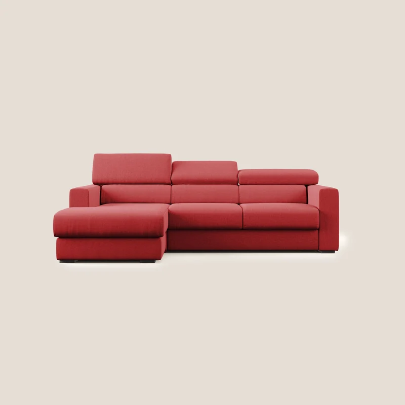 Dylan canapé d'angle avec méridienne et pouf extractible en tissu imperméable T13 rouge